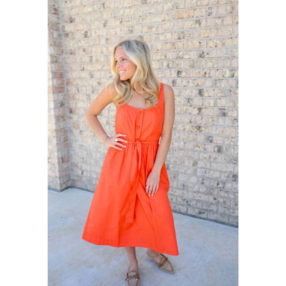 NEW JADE & JOY JOY classic poplin midi dress in orange